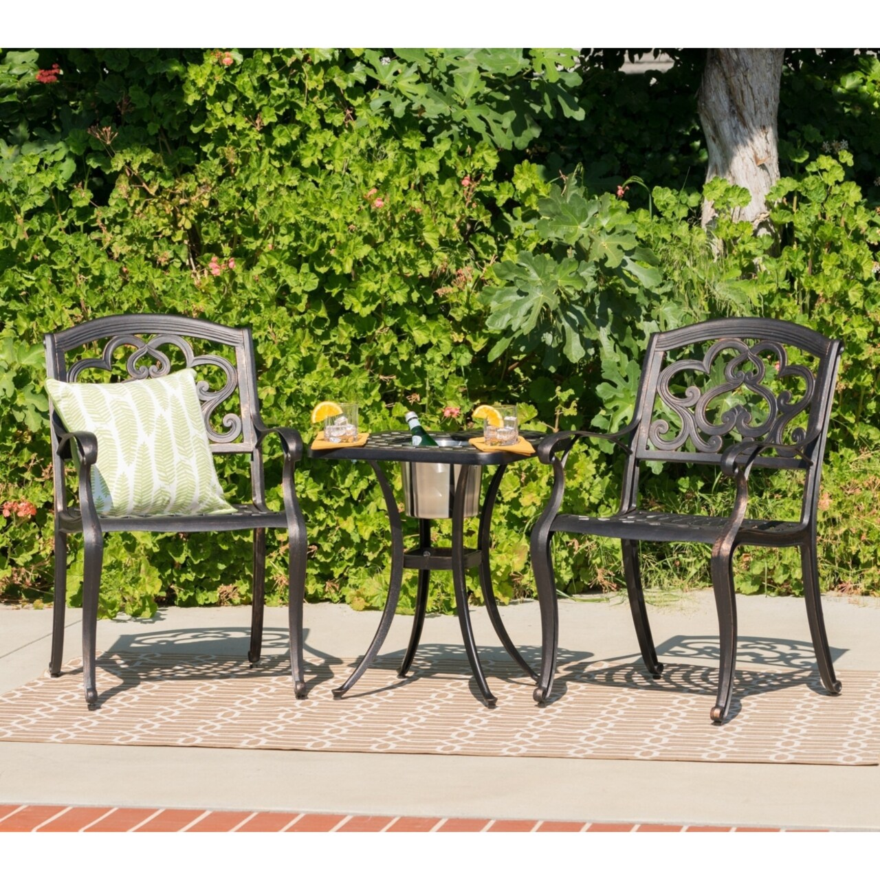 GDFStudio Ariel Outdoor 3 Piece Patina Copper Finish Cast Aluminum Bistro Set